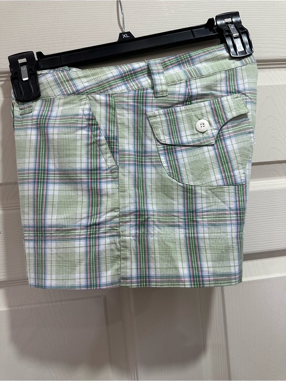 Women's Light Green Plaid Jean Shorts